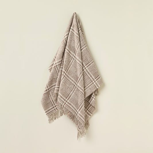 British Wool Throw - Patchwork - Brown/Ecru